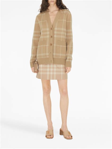 v-neck burberry cardigan|Check Wool Cardigan in Sand .